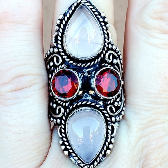 New Rose Quartz and Garnet 925 Silver Statement Ring. - Picture 1 of 15